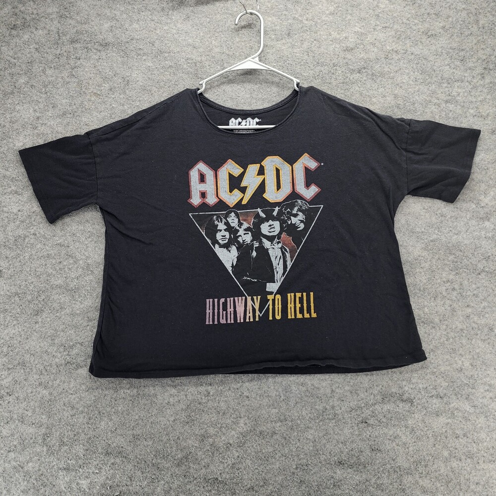 AC DC Shirt Womens Medium Short Sleeve Black Cropped